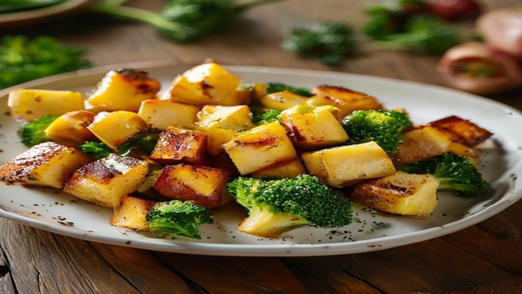Frango Grelhado em Cubos com Mandioca e Brócolis, — Frango grelhado em cubos com mandioca e brócolis: receita rápida para ...