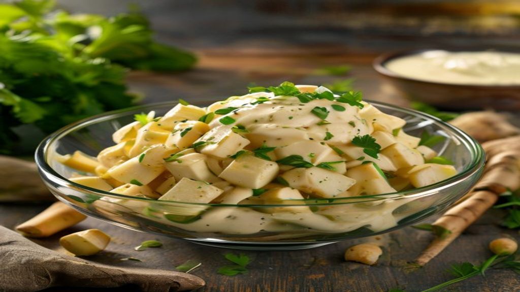 Salada light de mandioca em cubos com maionese de leite light — Salada light de mandioca: receita fácil com maionese de le...